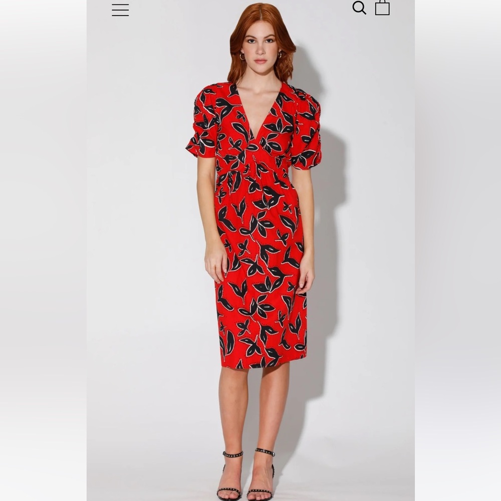 Walter Baker “Fabienne” midi dress in bold persimmon. Size Medium NWT